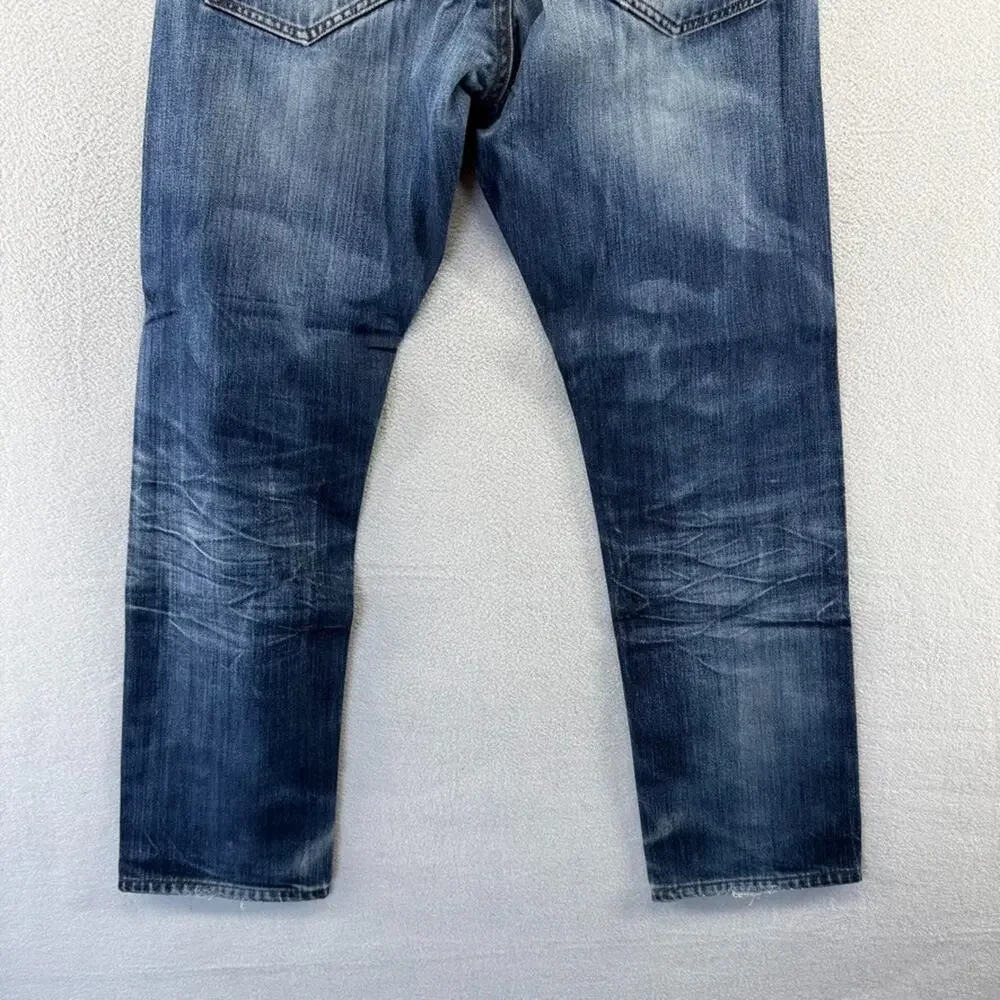 G Star Raw Jeans Mens 30x36 Fits 30x29 Blue 3301 Tapered Dark Wash Whisker Faded